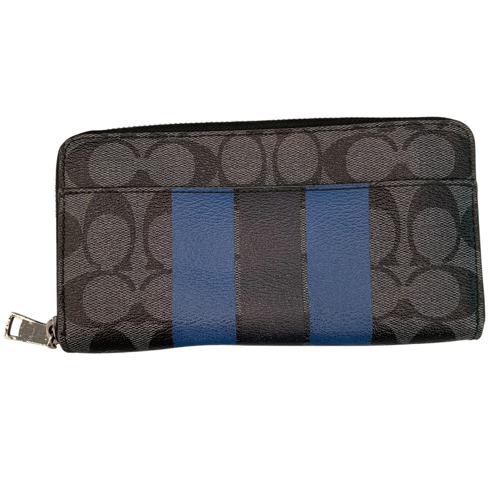 Coach Men's Accordion Zip Around Wallet Charcoal Midnight Navy Varsity  55484